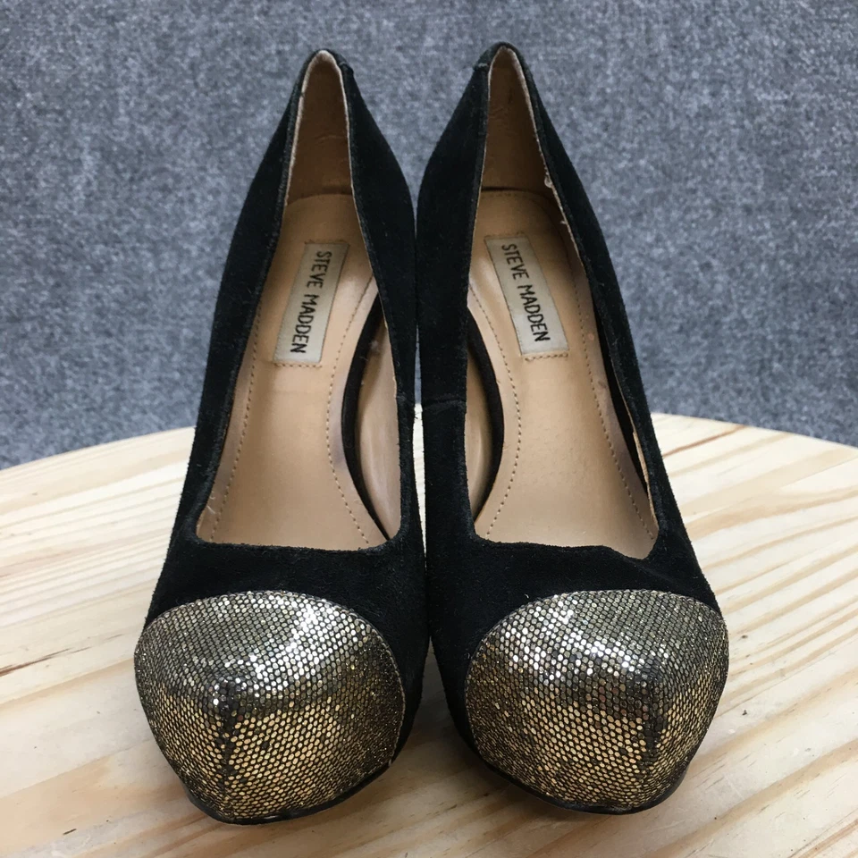 Zapatos de tacón Steve Madden para mujer 7 Kavit de cuero negro sin cordones informales Stiletto Foto 4 de 4