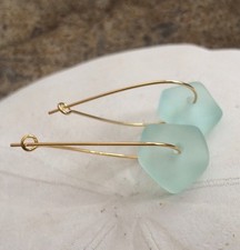 Min Favorit Seafoam Sea Glass Nugget Gold Pl Artisan Drop Earrings