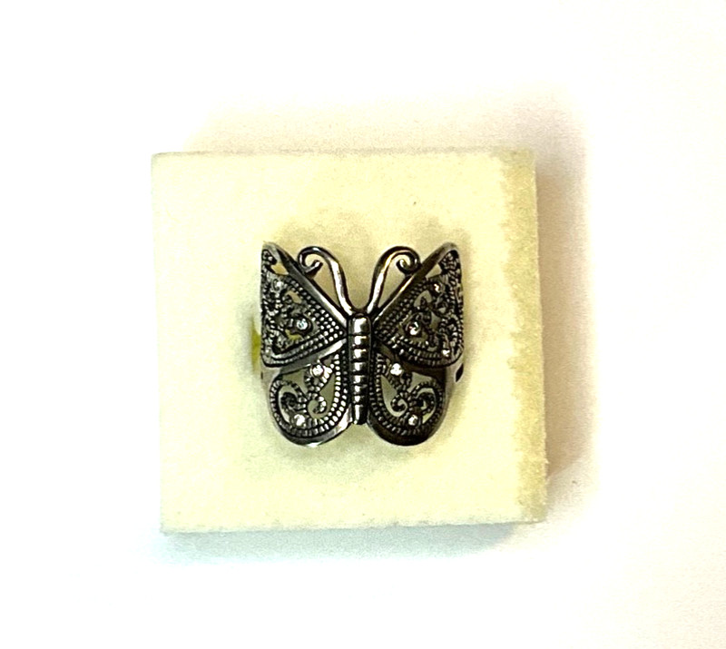 925 Sterling Filigree Butterfly Ring CZ Accent Sz 6.25.