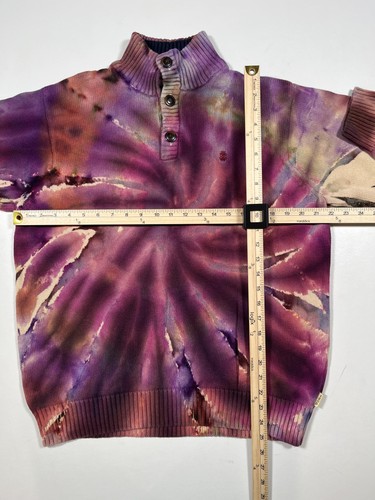 Wonderfouta Sweater Mens Large Purple Tie Dye Mock Neck Button Pullover Cotton - Picture 6 of 7