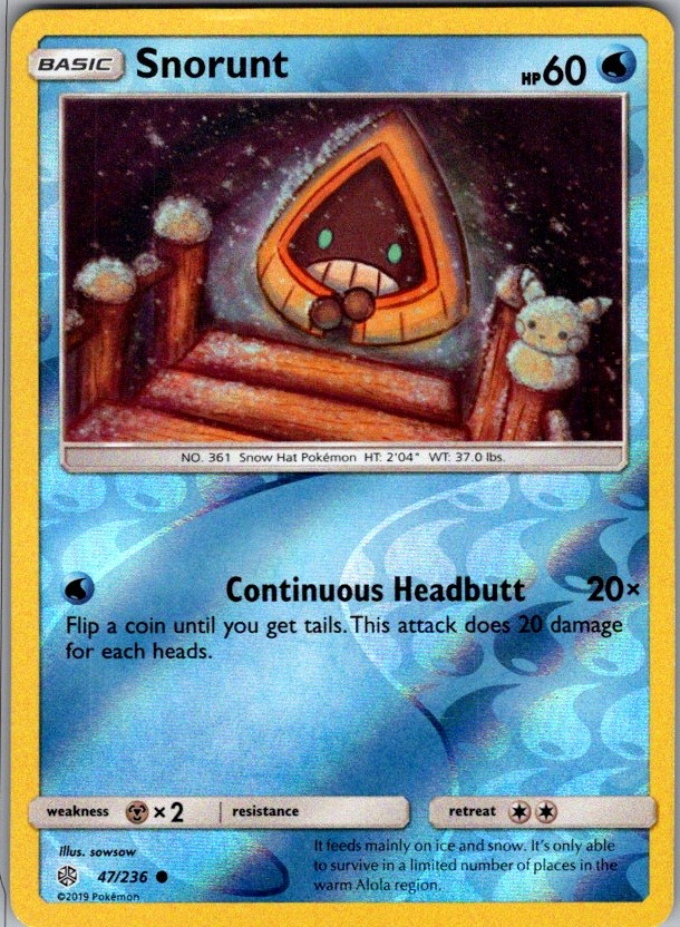 Snorunt 47/236 Common Cosmic Eclipse Pokemon Reverse Holo Near Mint
