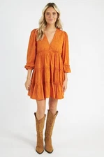 NWT Cleobella Blythe Mini Dress in Bright Orange Floral Tiered Boho Small