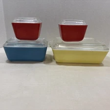 Vintage Pyrex Primary Colors Refrigerator Dish Set 501, 502, 503 Complete 8 Pcs
