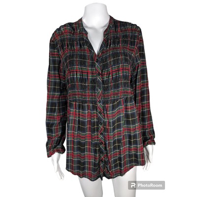 Torrid Babydoll Twill Button-Front Shirt Tunic Hi Lo Hem Plaid Womens 0 (10/12)