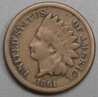 VG/F 1861 C/N Indian Head Penny. #68 z