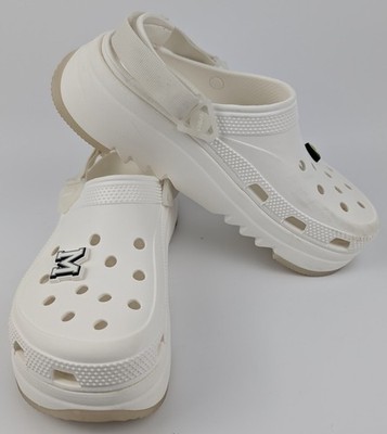 Crocs Classic Crush White Plateau Clogs UK 9 EU 43-44 Jibbitz DL144554VGC