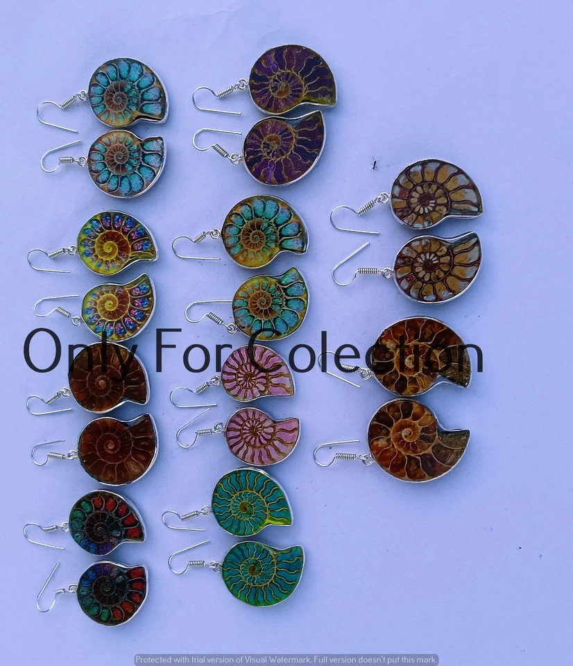 Multi Ammonite Glass Gemstone 925 Sterling Silver Palted Spiral Earings Bulk Lot - Image 2 of 4