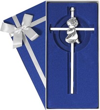 Baby Wall Cross Baptism Gifts for Girl 7-inch Silver Praying Girls Baptism Cross