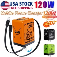 2 in 1 Gan Charger(Type C/L), 120W Compatible Fast, Retractable Wall NEW
