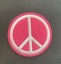 Peace Sign Symbol Pink White Iron On Sew On Patch NEW