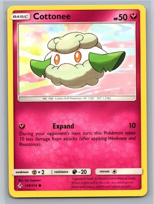 Cottonee 139/214 Unbroken Bonds Basic Fairy-Type Expand Cotton Puff TCG 2019