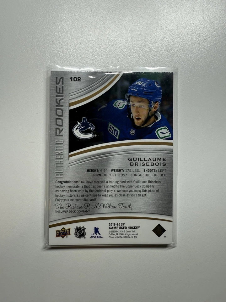 GUILLAUME BRISEBOIS 2019-20 SP GAME USED AUTHENTIC ROOKIES PATCH /65 - Image 2 of 2