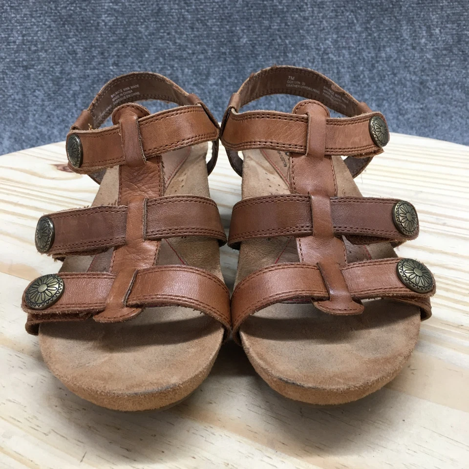 Босоножки Cobb Hill женские 7 M с ремешком коричневые кожаные без шнуровки с открытым носком на танкетке каблуке - Изображение 4 из 4