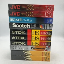 Mixed Lot of 10 VHS Tapes Blanks, TDK, Kodak, Panasonic, Scotch, JVC, Maxell