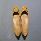 Talbots Suede Square Toe Flats Women 11M Mustard Gold Buckle Loafers