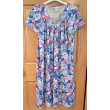 Vintage Katz Full-length Nightgown SZ M Blue Pink Floral Made in USA Grannycore