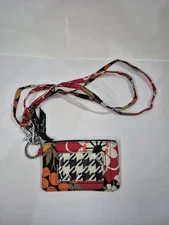 Vera Bradley Bittersweet Zipper ID Card Coin Bag With Key Chain Lanyard Strap