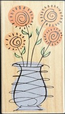 Hero Arts Whimsical Flowers Scroll Pot Bouquet Rubber Stamp