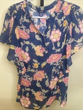 chaps women's tops Floral Sleeveless Small Blue Pink Blouse excellent condition