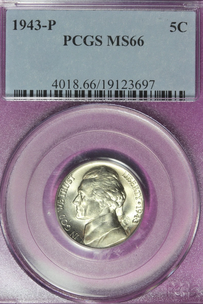 アメリカ 1943P ジェファーソン 5セント ニッケル貨 PCGS MS66 PCGS Certified MS 66 Graded 1943 Year US Jefferson Nickels (1938