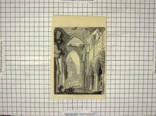 Original Old Antique Print View Tintern Abbey Architecture Arches Prnt