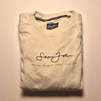 Sean John Sweatshirt Pullover Herren Beige Creme Größe M Logo Casual