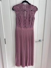 Little Mistress Dusty Pink Lace Pleated Midi Dress UK 8 Wedding Guest