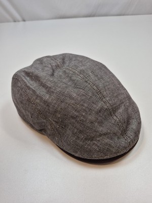 Göttmann Hat Flat Cap Fitted Mens 7 7/8 Gray Herringbone Linen Lined Newsboy
