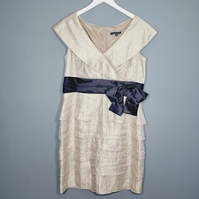 MARINA DRESS SIZE 14 GOLD BLACK BOW TIERED SHIFT PARTY MIDI OCCASION WD64