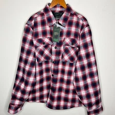 Jachs New York Flannel Shacket XL Mens Shirt Jacket Plaid Sherpa Lined Red New