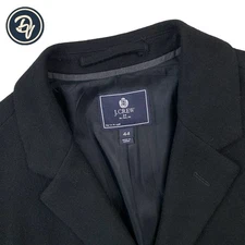 Mens 44 R J Crew Solid Black Wool Blend Car Length Over Coat