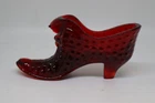Vintage Fenton Ruby Red Hobnail Cat's Head Glass Shoe Slipper