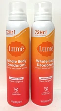 (2) Lume Whole Body Deodorant Clean Tangerine Scent 3.6oz Invisible Spray 72 Hrs
