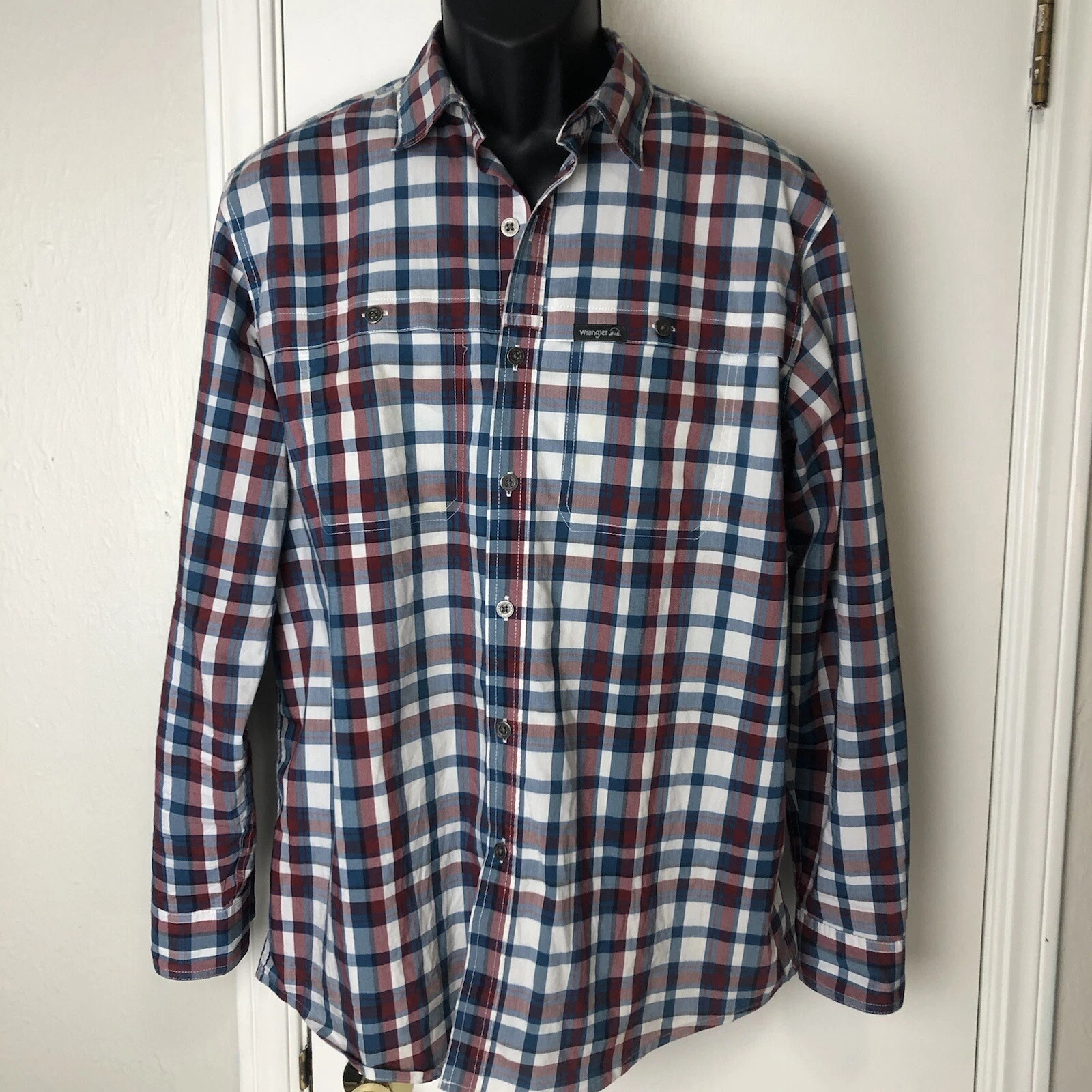 Wrangler Outdoor Mens Large Long Sleeve Shirt Vented Plaid Outdoors