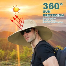 Wide Brim Sun Bucket Hat UPF50+ UV Protection Summer Beach Cap Breathable Men