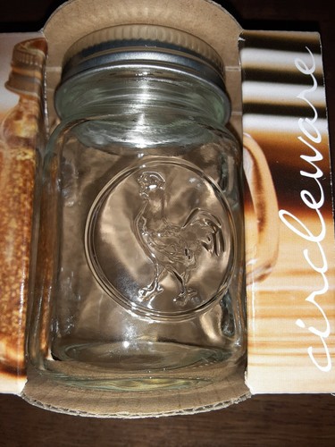 CIRCLEWARE Rooster Mason Jar Style Salt + Pepper Shakers NEW IN BOX Mod Country - Picture 2 of 5