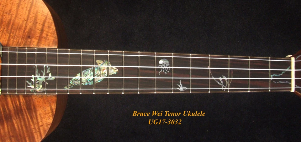 Bruce Wei Handmade Solid Curly Hawaiian Koa Tenor Ukulele, TAIWAN Map, UG17-3032 - Image 3 of 4