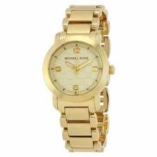 NEW MICHAEL KORS GOLD TONE STAINLESS STEEL MK LOGO DIAL WATCH MK3158