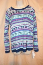 Layla Pajama Shirt Navy Print Sleepwear Sleepshirt Striped Snowflake Small S