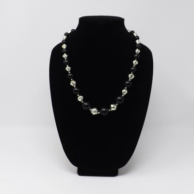 Silver & Black Beaded Necklace