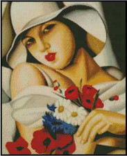 Art Deco Lady with Wild Flowers Cross Stitch Chart #24-144 