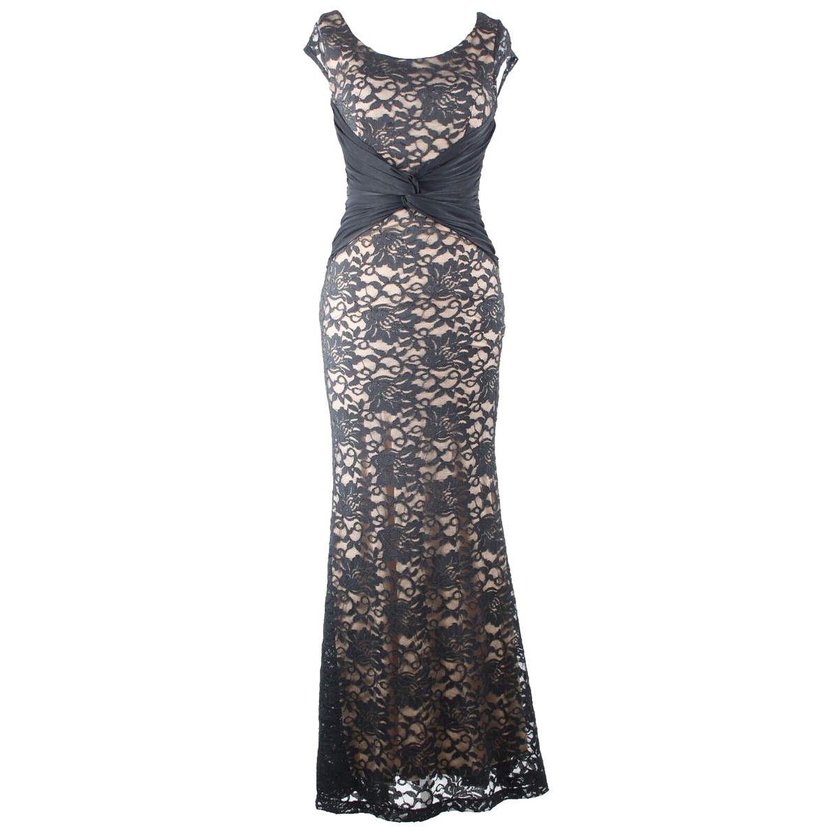 La Scala Sz 0? No Size Black Tan Lined Twist Waist No Fabric Label Bodycon  Dress