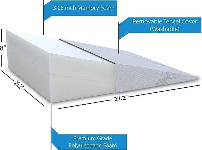 Sleepnitez 8 Bed Wedge Pillow Memory Foam for Acid Reflux