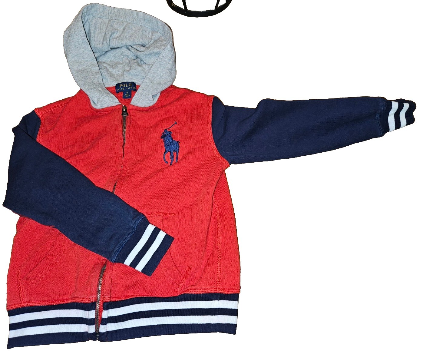 Felpa con cappuccio Polo Ralph Lauren Big Pony cerniera intera letterman bambino 6 difetto
