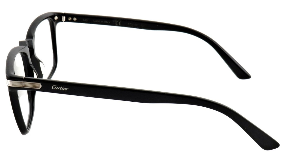 New CARTIER CT0019O 007 53mm Black Square Eyeglasses Frames