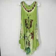 Antigua OS Tank Dress Tie Dye Butterfly Flower Beach Resort Cruise Hippie Fairy
