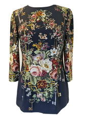Dolce & Gabbana Floral Key print Tunic Top Black Size 42 UK 10 long sleeves New