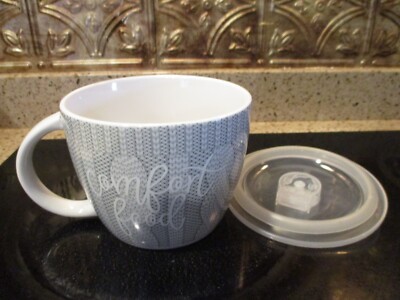 Comfort Food 26 oz. Ceramic Mug with Handle & Vented Silicone Seal Lid |  eBay