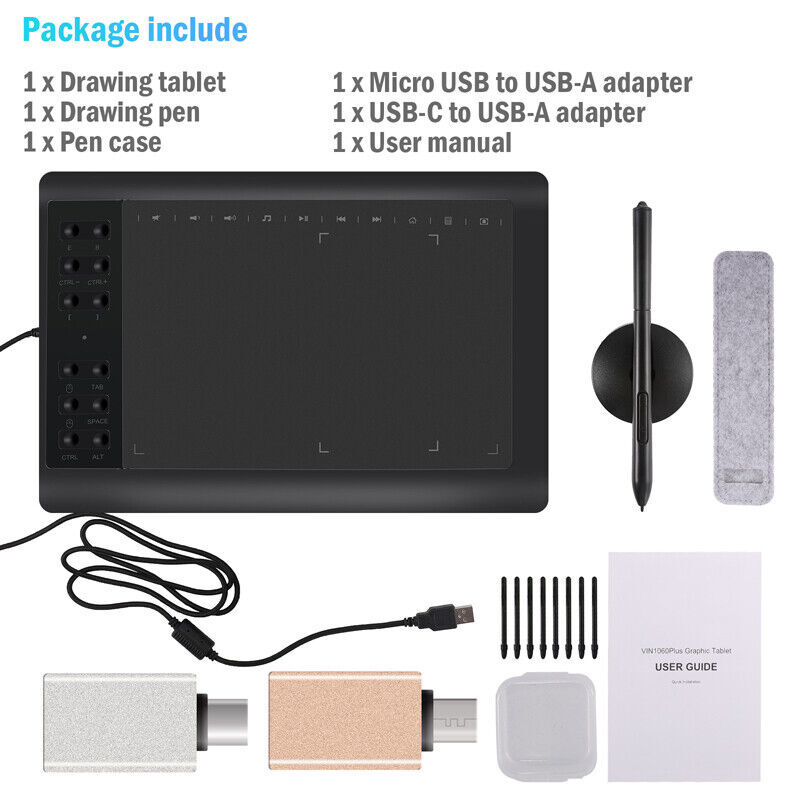 10x6 inch Digital Drawing Tablet HD Screen Graphics tablet with Battery-free Pen