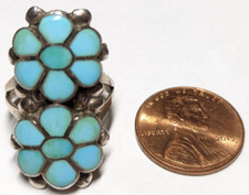 FLORAL TURQUOISE INLAY RING SIZE 5 1/4 STERLING SILVER SIGNED NATIVE AMERICAN
